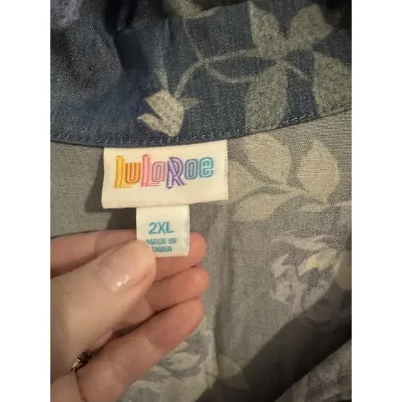 Lularoe New Stacie Shirt Dress Drawstring Button Up Pockets Blue Floral Plus 2XL - Picture 6 of 11